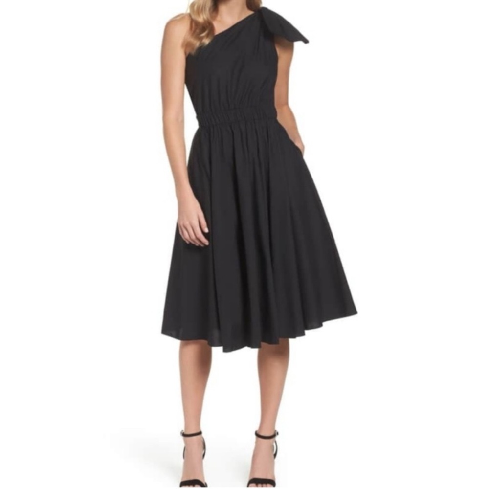 NWT Eliza J Black One-Shoulder Fit & Flare Midi Dress Size 20